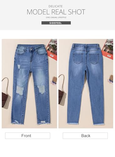 Sidefeel Women's Boyfriend Jeans Stretchy Ripped Distressed Zimbaplatinum Denim Pants Size 4-184