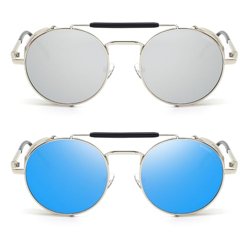 Image of RONSOU Steampunk Style Round Vintage Polarized Sunglasses Retro Eyewear UV400 Protection Matel Frame