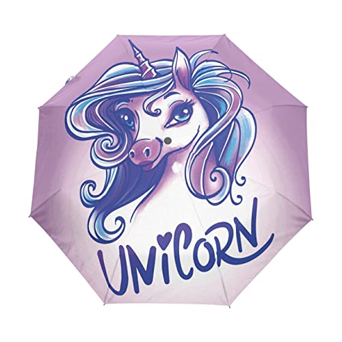 Parapluie licorne cochon violet automatique et pliable pour enfants