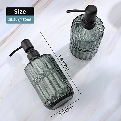 Image of Segbeauty Glass Soap Dispenser Set, 2 Pack 15.2oz Farmhouse Kitchen Decor Stainless Steel Pump Bottles, 450ml Refillable Shower Bottle Hand Soap Dispenser for Modern Home Bathroom Western Decor Green