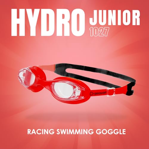 Image of AIRAVAT Hydro 1027 Swimming Goggles, Adjustable Pool Goggles For Adult, Youth, Boys & Girls, Optic Quality Poly carbonate Lenses, 100% UV Protection Anti-fog Coated, Ultra Durable (Red)