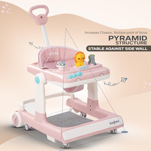 Image of Baybee Baby Walker for Kids with Height Adjustable & Tray, Activity Walker for Baby with Musical Toy Bar (Zeni Pink)