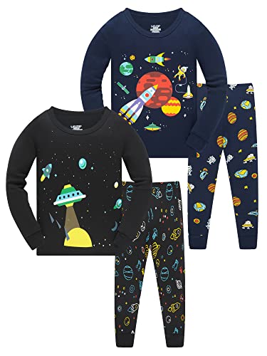 LOLPIP Jungen Pyjamas Rocket Space Printed Sleepwear 100% Baumwolle Pyjamas für Kinder Langarm 4 Stücke Set 6 Jahre PJs