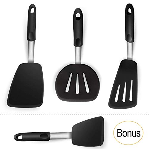 KaraMona Silicone Turner Spatula Set of 4 Rainbow Color BPA Free FDA Approved Set Contains Large Slotted Turner Spatula Wide Slotted Turner Spatula Large Spatula Regular Spatula