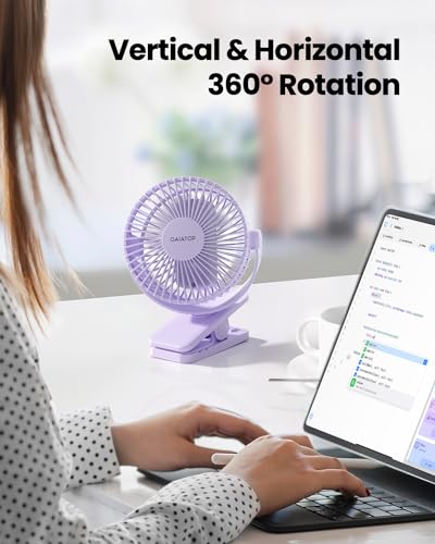 Image of Gaiatop Portable Clip on Fan Battery Operated, Small Powerful USB Table Fan, 3 Speed Quiet Rechargeable Mini Desk Fan, 360 Rotate Personal Cooling Fan for Home Office Stroller Camping