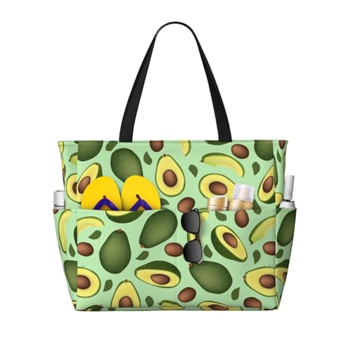Avocado With Seeds Print Large Beach Tote Bag for Women Extra Large Capacity Sandproof Waterproof Pool Bag Suitable for Swimming Pool Gym Groceries Travel