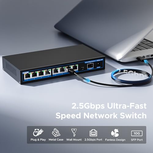 Image of Network Ethernet Switch,2.5 Gigabit Portable, Plug&Play,Fanless Housing,Black, for Home /Office,8*2.5G with 1*10G SFP