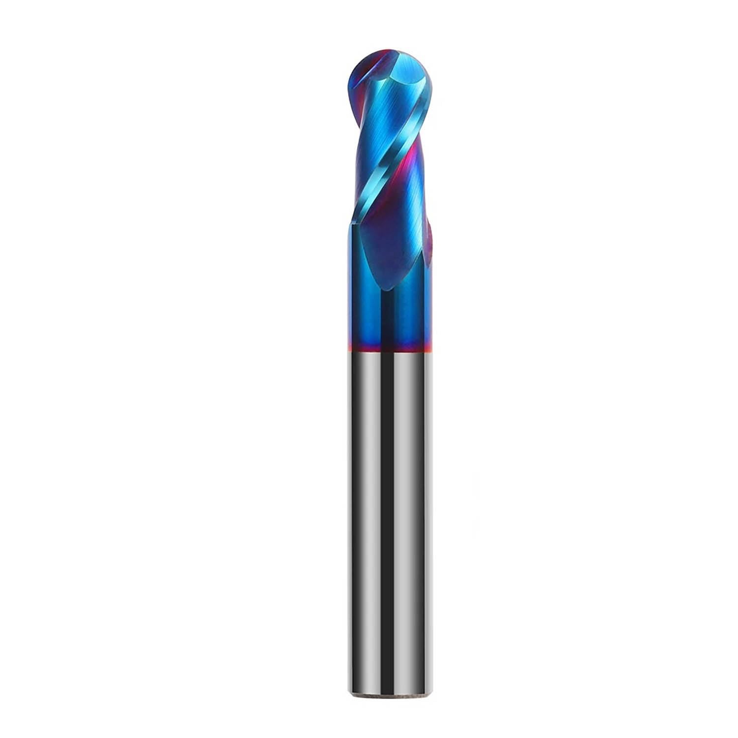 3mm 4mm 6mm 8mm Schaft HRC65 Kugelfräser CNC-Fräser Doppelflöte Spiralfräswerkzeug Wolframkarbidschneider mit Nano-Blau-Beschichtung(R9.0x18Dx100L)