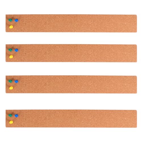 Hemobllo Tiras de Corcho Natural sin Marco 5 X 38 Cm, Paquete de 4 Piezas con Chinchetas, para Tablón de Anuncios en Oficina, Escuela y Hogar, Uso en Paredes Lisas y Puertas de Madera