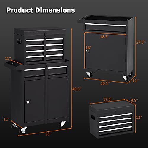 Goplus 5-Drawer Rolling Tool Chest, Tool Storage Box, Removable Tool Cabinet, Sliding Metal Organizer W/Lockable Drawers (Classic Black) #TOP7