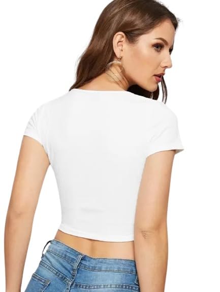 Image of Womens Round Neck Casual Solid Crop Top