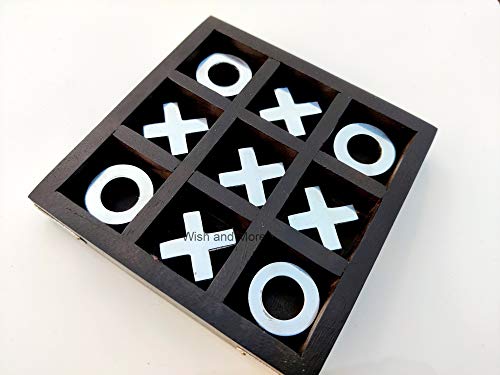 Wish and More Tic Tac Toe Classic Coffee Table Home Decor for Living Room and Board Game for Adults/Children, Indoor/Outdoor Thanksgiving Games Size 4.5 x 4.5 inch Small