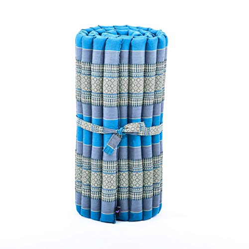 Image of Leewadee - Foldable Floor Mattress - Japanese Roll Up Futon -Trifold Tatami Mat- Guest Floor Bed - Camping Mattress - Thai Massage Mat, Kapok Filled, 75 x 28 inches, Light Blue
