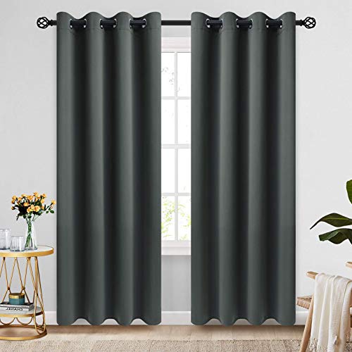 Image of COSVIYA Grommet Room Darkening Dark Grey Curtains 84 inch Long for Bedroom | Light Blocking Insulated Thermal Curtains for Living Room, Blackout Thick Polyester Window Drapes,52x84 inches, 2 Panels