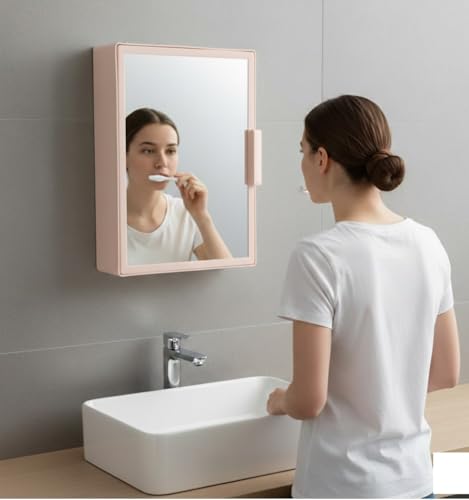 Image of zahab Wall Mounted Bathroom Mirror Cabinet 10x14 Inch | Plastic Storage Cabinet with Mirror | Waterproof Toiletry Organizer | Space Saving Bathroom Shelf (Pink)