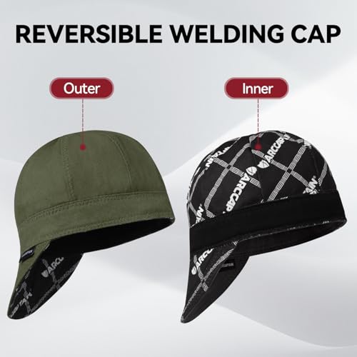 Image of ARCCAPTAIN Reversible Welding Cap, 8-Panel FR Welders Cap, Olive, 7 5 /8