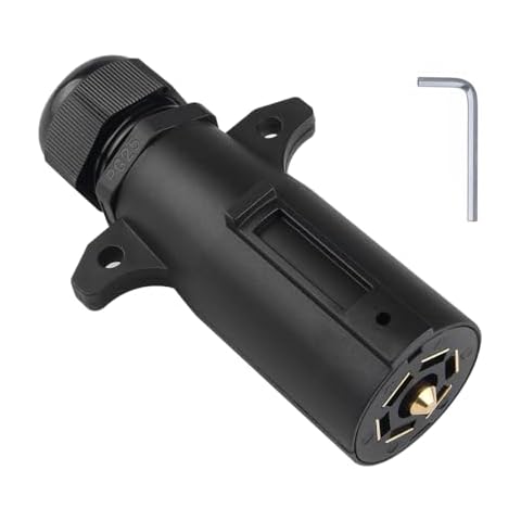 WOFTD 7 Pin Trailer Plug with Waterproof Seal 7 Point Trailer Wiring Replacement Plug Adapter 7 Way Round RV-Style Trailer Side Connector Cover