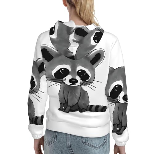 Sweats à capuche femme raton laveur imprimé pull à manches longues décontracté - 4
