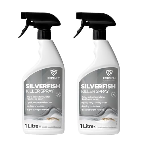 REPELEM Silverfish Killer Spray-Rapid Action Treatment, Low Toxicity, Non-Staining Silverfish Spray, Approved for Home Use, Halts Reproduction & Prevents Reinfestation, Silverfish Repellent-1L(2 Pack)