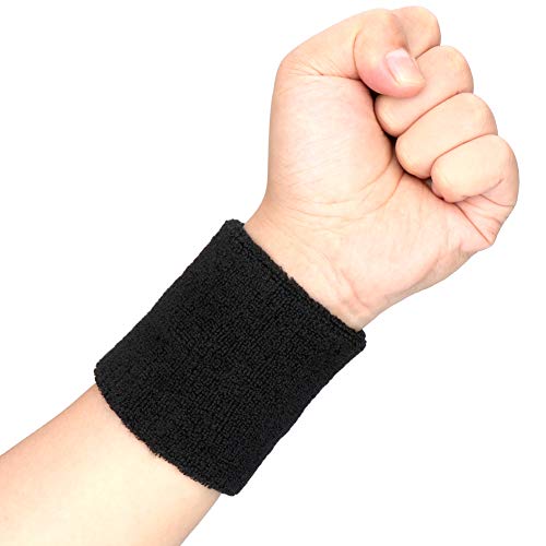 H&S Saugfähige Handgelenk Schweißbänder für Damen, Herren & Kinder - 6er Set - Fitness Arm Schweißband für Tennis, Handball & Laufen in Schwarz – Bild 3