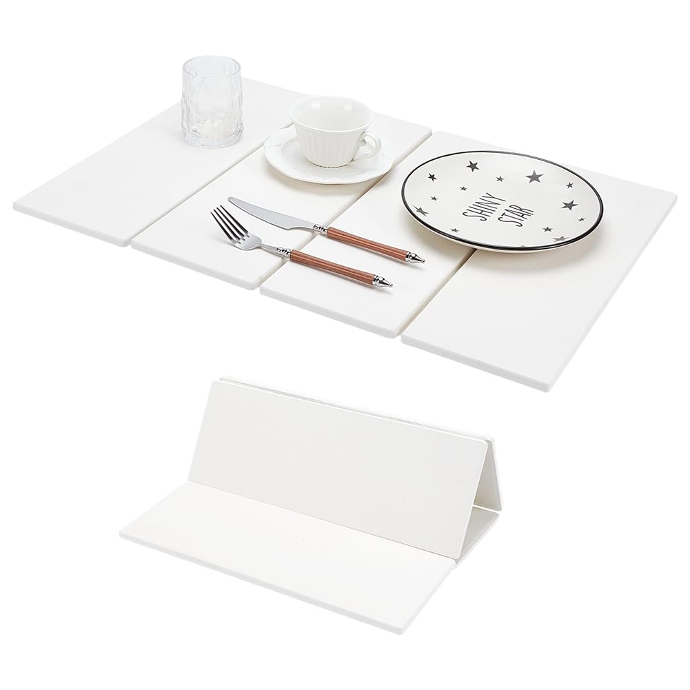 UNICRAFTALE Tapis de Séchage en Pierre pour Plan de Travail de Cuisine Blanc à Séchage Rapide Tapis de Séchage de Vaisselle Pliable 44x34.3cm Tapi en Terre de Diatomées avec Antidérapant et Papier