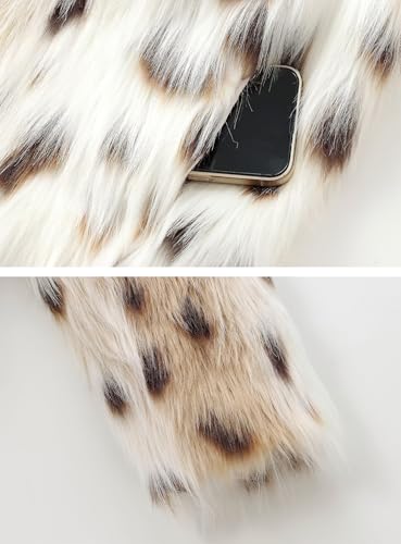 ebossy Women's Faux Fur Crop Jacket Long Sleeve Lapel Winter Warm Fluffly Leopard Pure Color Sherpa Coat4