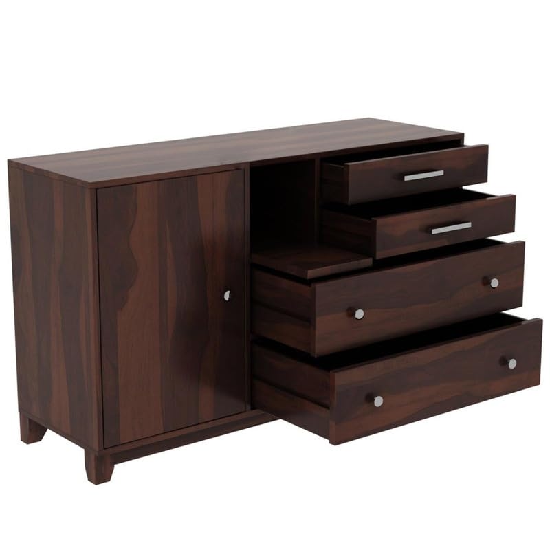 Image of Amazon Brand - Solimo Solid Sheesham Wood Karen Sideboard Cabinet with 4 Drawers & 2 Doors | Multipurpose Wooden Storage Organizer for Living Room, Bedroom, Kitchen, Office & Home (Walnut Finish)