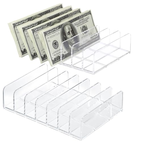 GUSHBIN Mail Organizer Cash Tray for Sorting Mail, 7 Slot Desktop File Holder Bill Divider Trays Clear Money Budget Tray for Envelopes Document Eyeshadow Makeup Palette, 2 Packs