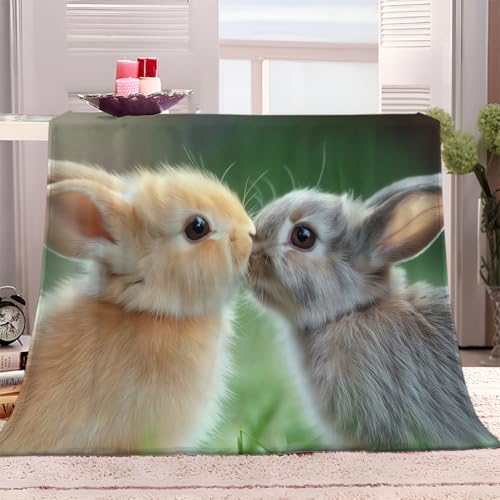 Couverture de lit microfibre 3D motif lapin avec flanelle douce et chaude - 2