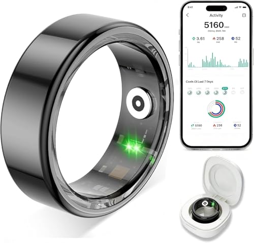 TYUIOL Smart Ring for Women Men Fitness Tracker Ring with Heart Rate Sleep Monitoring Blood Oxygen Step Counting for iOS and Android No Subscription Fee Waterproof(Black 8)
