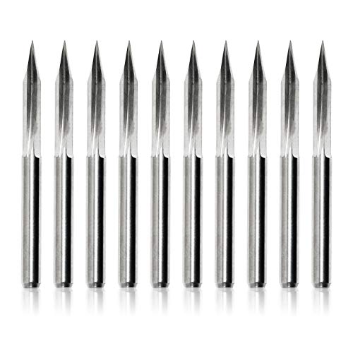 Genmitsu 10pcs V-Groove CNC Router Bits, 30 Degree 0.1mm Engraving Bits, 1/8'' Shank Sharp Bits for Wood MDF Plastics Plywood Acrylic, VE10A