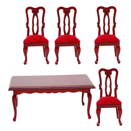 NUOBESTY 5-piece Miniature Tables and Chairs Set 1/12 Scale Dollhouse Dining Room Furniture for Decoration