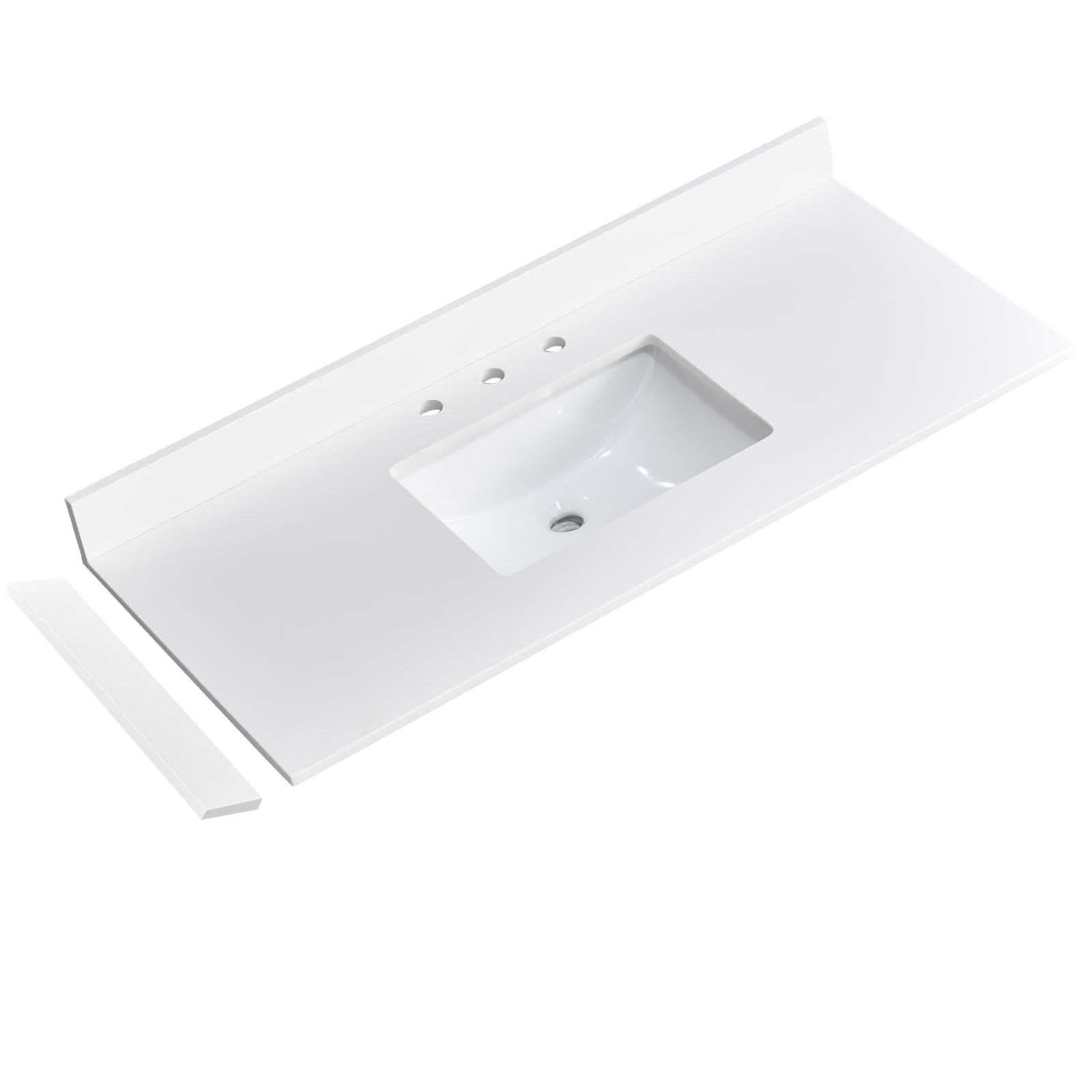 48" x 22" Vanity Top, Quartz Vanity Sink Top in Pure White, with One Sidesplash & One Backsplash, with Undermounted Sink,8 Inch Faucet Hole Spread for Vanity Top with Sink