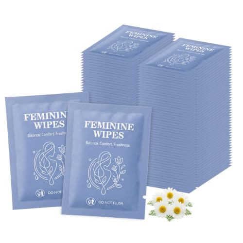 Image of Feminine Wet Wipes Bulk, Individually Wrapped Period Intimate Wipe 50 Pack | Travel Size Personal Hygiene Female Private Parts Cleansing Wipe Butt for Women Girls Daily Travel Bathroom Essential