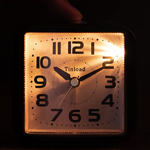 Tinload Small Battery Operated Analog Travel Alarm Clock Silent No Ticking, Lighted On Demand And Snooze, Ascending Beep Sounds, Gentle Wake,Easy Set #TOP5