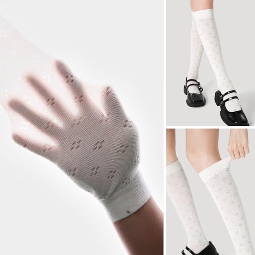 Women's Retro Casual Floral Hollow Knee High Socks Vintage Chic Calf Socks with Breathable Cutout Design3