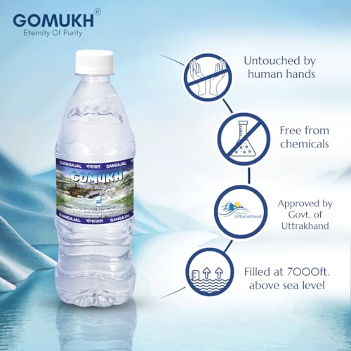 Image of inchGOMUKH inch Gangajal 500ML The Purest Holy Water Directly From Gangotri Valley Approved By Govt. Of Uttrakhand For Puja Purposes 0.5 LTR