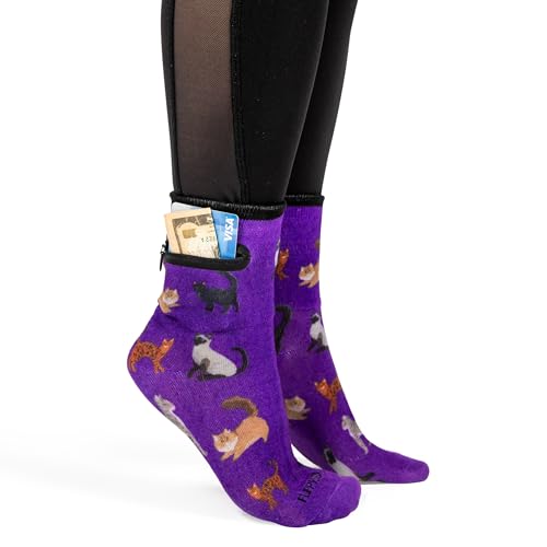 Image of Zipper Sock Wallet - Cotton & Polyester Zipper Socks with Pockets - Fits shoe size 6-13