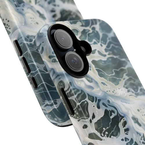 Coque iPhone 16 bleu rigide finition brillante style surface d'eau luxe - 2