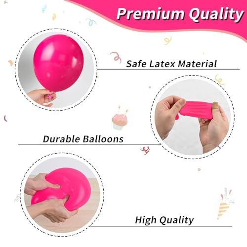 Image of Hot Pink and Black Balloons,50PCS 12 Inch Black Pink and Silver Confetti Balloons with Ribbon,for Girls Wedding Bridal Shower Birthday Party Decorations (Pack of 3)
