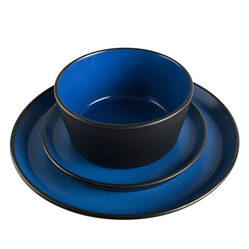 Image of Gibson Home Sofia Coupe Stoneware Dinnerware Set, Service for 4 (12pcs), Matte Blue