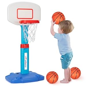 Basketball Hoop Indoor Outdoor Toys for Toddlers 1-3, Kids Basketball Hoop with 3 Balls, Adjustable Mini Basketball Goal, Christmas Birthday Sports Toys Gift for Baby Boys Girls Age 1 and Up