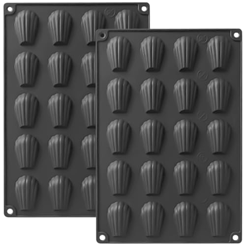 YXHZVON 2 Pièces Moule a Madeleine, 20 Cavités Mini Petits Moule Madeleine Silicone Antiadhésifs pour Mousse Chocolat Muffin Pudding（Noir）