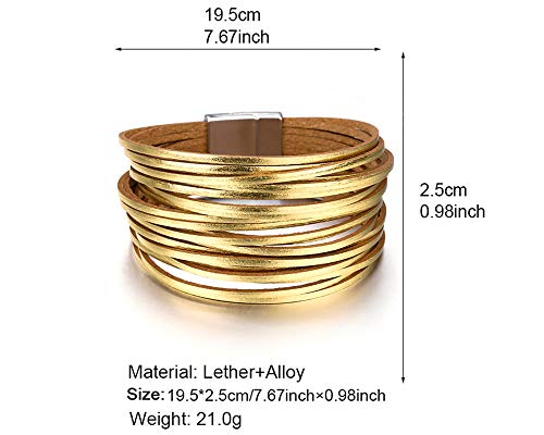 Image of Fesciory Leather Wrap Bracelets for Women, Boho Leopard Multi-Layer Crystal Beads Cuff Bracelet Jewelry