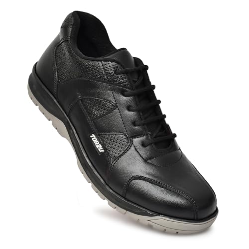 Image of Safety Shoes, Black Leather with Perforated Design, Anti-Slip Work Footwear