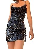 GRAEEN Women's Sequin Dress Sparkle Bodycon Mini Dress Stretchy High Waist Pencil Dress Night Out Party Clubwear Dress (Medium, A1-Black)