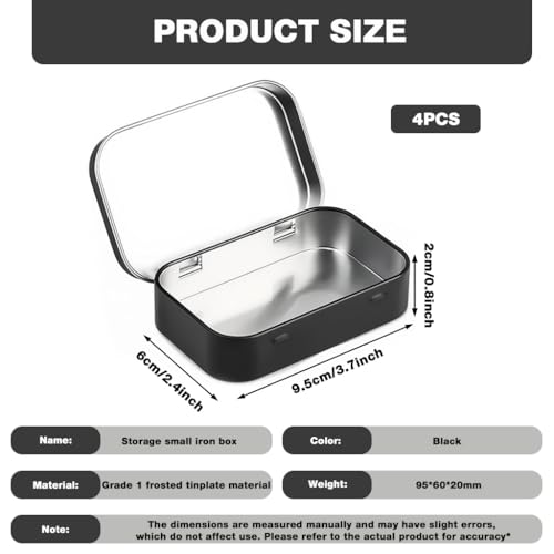 Image of HASTHIP 4Pcs Small Metal Tin Boxes with Lids - Rectangular Mini Storage Containers for Crafts, Candies, Spices, Travel & DIY, 9.5x6x2.2cm