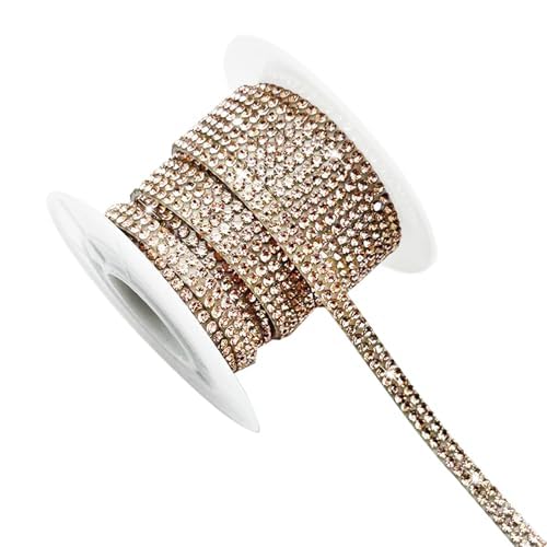 1 Roll Rhinestone Diamond Ribbons 5 Yard,Self Adhesive Glass Rhinestone Strips,Bling Rhinestone Trim Champagne Gold,Hot Stamping Diamond Sticker Tape