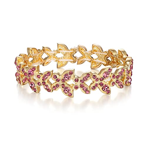 Image of EleQueen Women's Austrian Crystal Butterfly Charm Stretch Bridal Bangle Bracelet Gift for Women