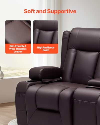 Image of VEVOR Loveseat Recliner Sofa, Home Theater Seating Reclining RV Couch with Console, Wall Hugger Recliner with USB Ports, Cup Holders, Storage Bags, Dual Loveseat Chair for RV /Movie Room, Faux Leather